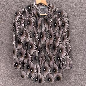 By Design Blouse Women L Large Gray Geometric Long Sleeve Crew Neck Casual